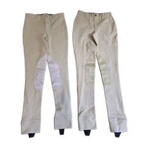 Tuffrider Pull On Youth Size 14 Tan Horse Riding Jodhpurs Pants Lot of 2